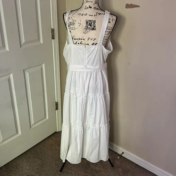 Ann Taylor White Cotton Blend Sleeveless Belted Tiered Midi Dress Size 16 Easter - Picture 3 of 9